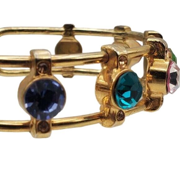 Modernist Crystal Wire Cuff Bracelet Multi Color Faux Gem Boho Bangle Open Work - Picture 2 of 8